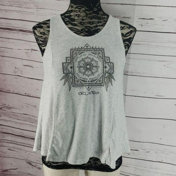 Hard Rock Cafe Orlando Lace Up Back Small‎ Gray boho Tank Top - Picture 2 of 8